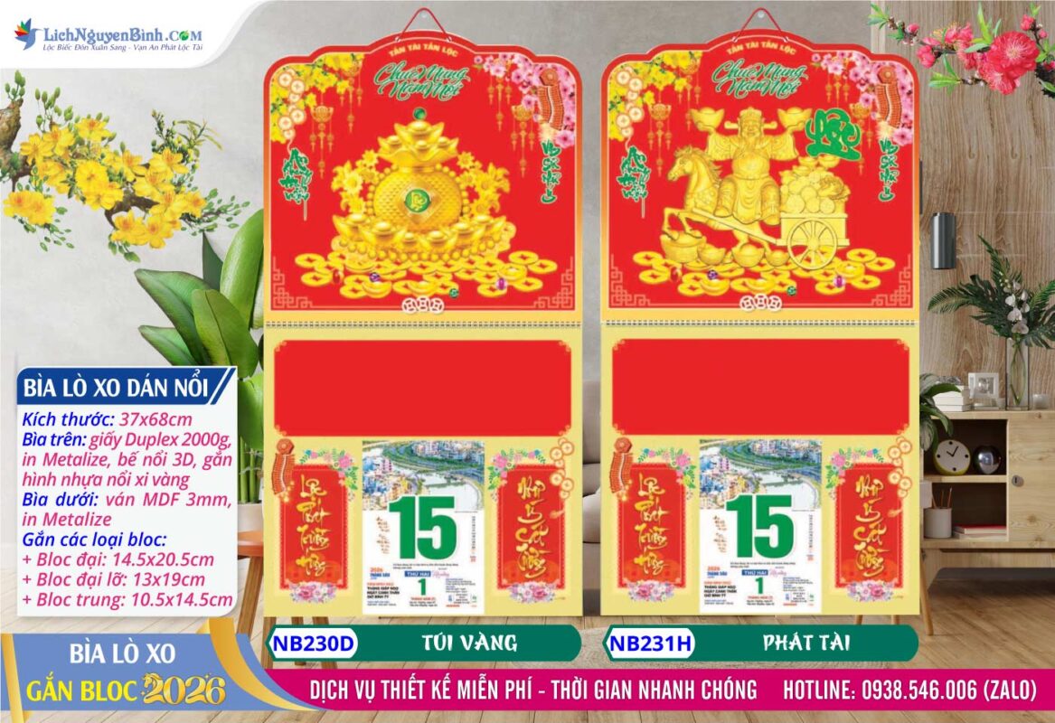 Bìa Lò Xo (37x68cm) Dán Nổi - NB230D - Túi Vàng + NB231H - Phát Tài