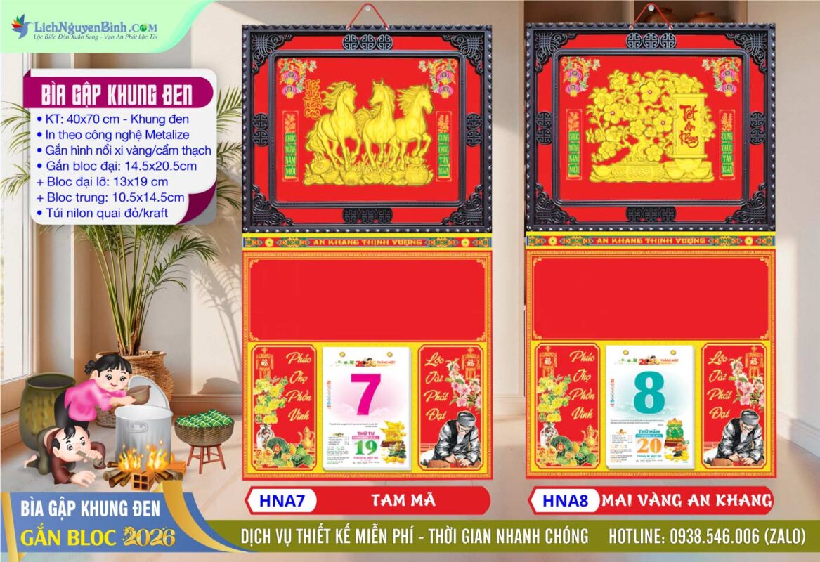 Bìa Gập (40x70) Khung Đen | Mã Số: HNA7 - Tam Mã + Mã Số: HNA8 - Mai Vàng An Khang