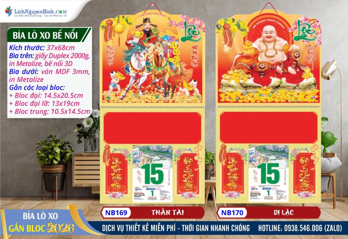 Bìa Lò Xo (37x68cm) Bế Nổi - NB169 - Thần Tài + NB170 - Di Lặc