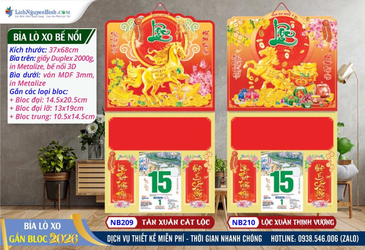 Bìa Lò Xo (37x68cm) Bế Nổi - NB209 - Tân Xuân Cát Lộc + NB210 - Lộc Xuân Thịnh Vượng