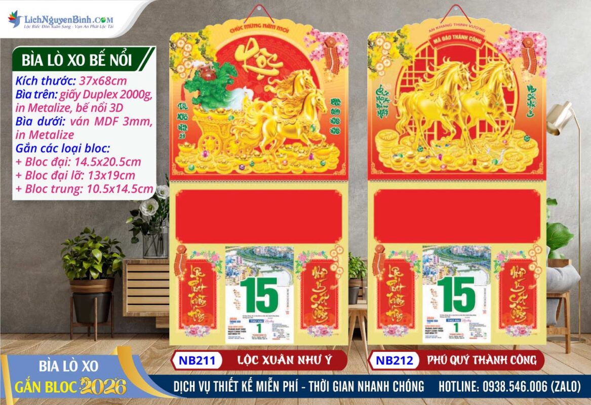 Bìa Lò Xo (37x68cm) Bế Nổi - NB211 - Lộc Xuân Như Ý + NB212 - Phú Quý Thành Công