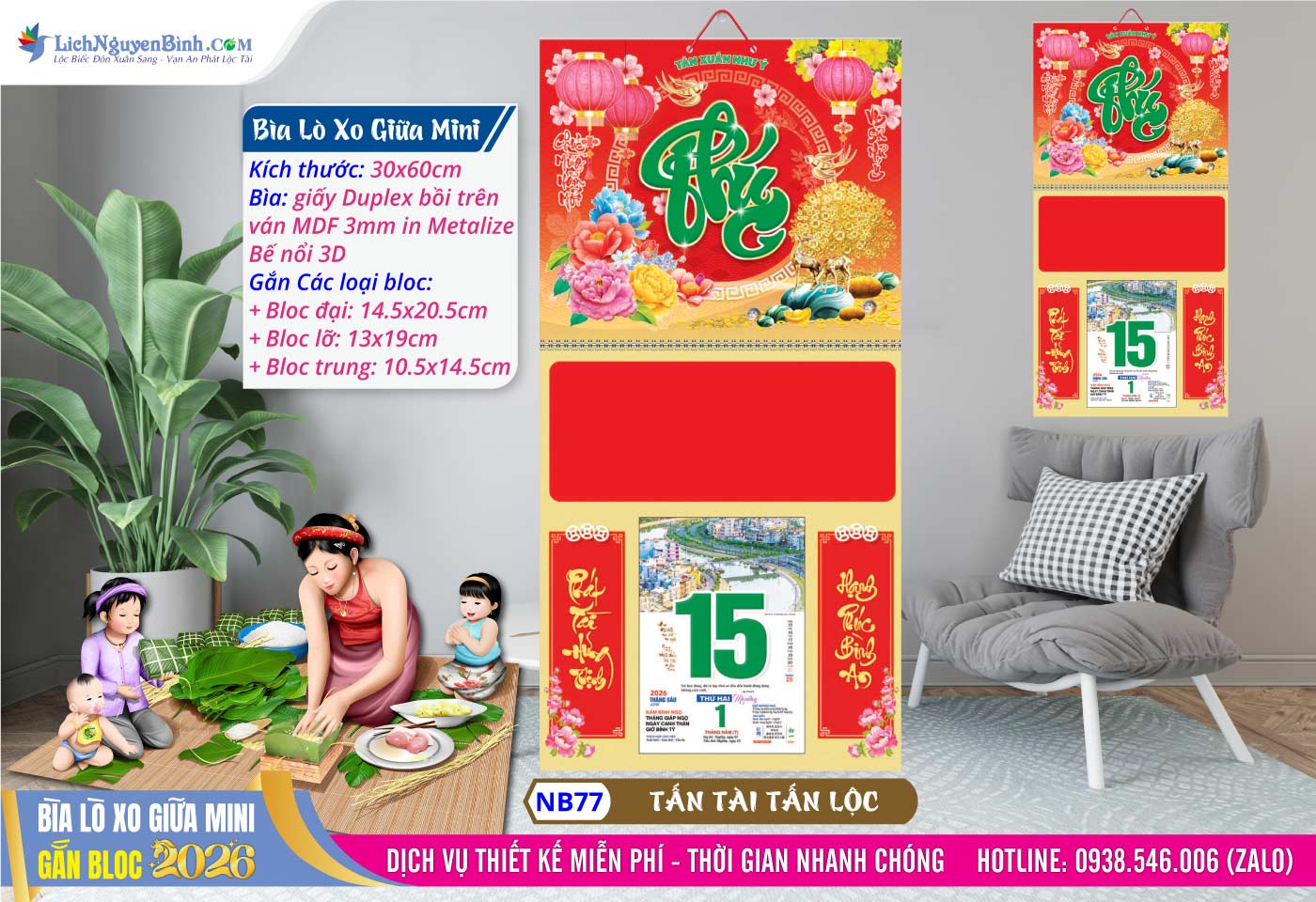 Bìa Lò Xo Giữa Mini (30x60cm) Bế Nổi - Mã Số: NB77 - Tấn Tài Tấn Lộc