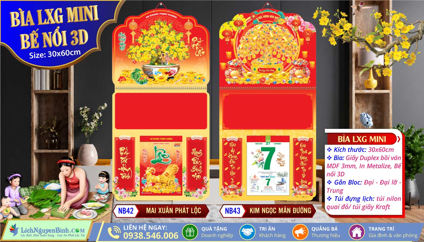 Bìa Lò Xo Mini (30x60) Bế Nổi - NB42 - Mai Xuân Phát Lộc + NB43 - Kim Ngọc Mãn Đường