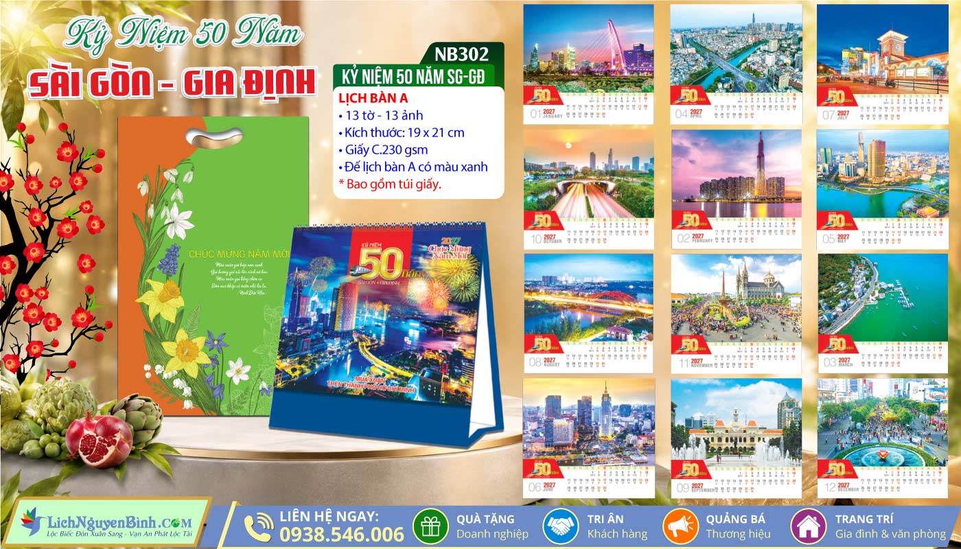 Lịch Để Bàn (19x21cm) - NB302 - Kỷ Niệm 50 Năm Sài Gòn Gia Định