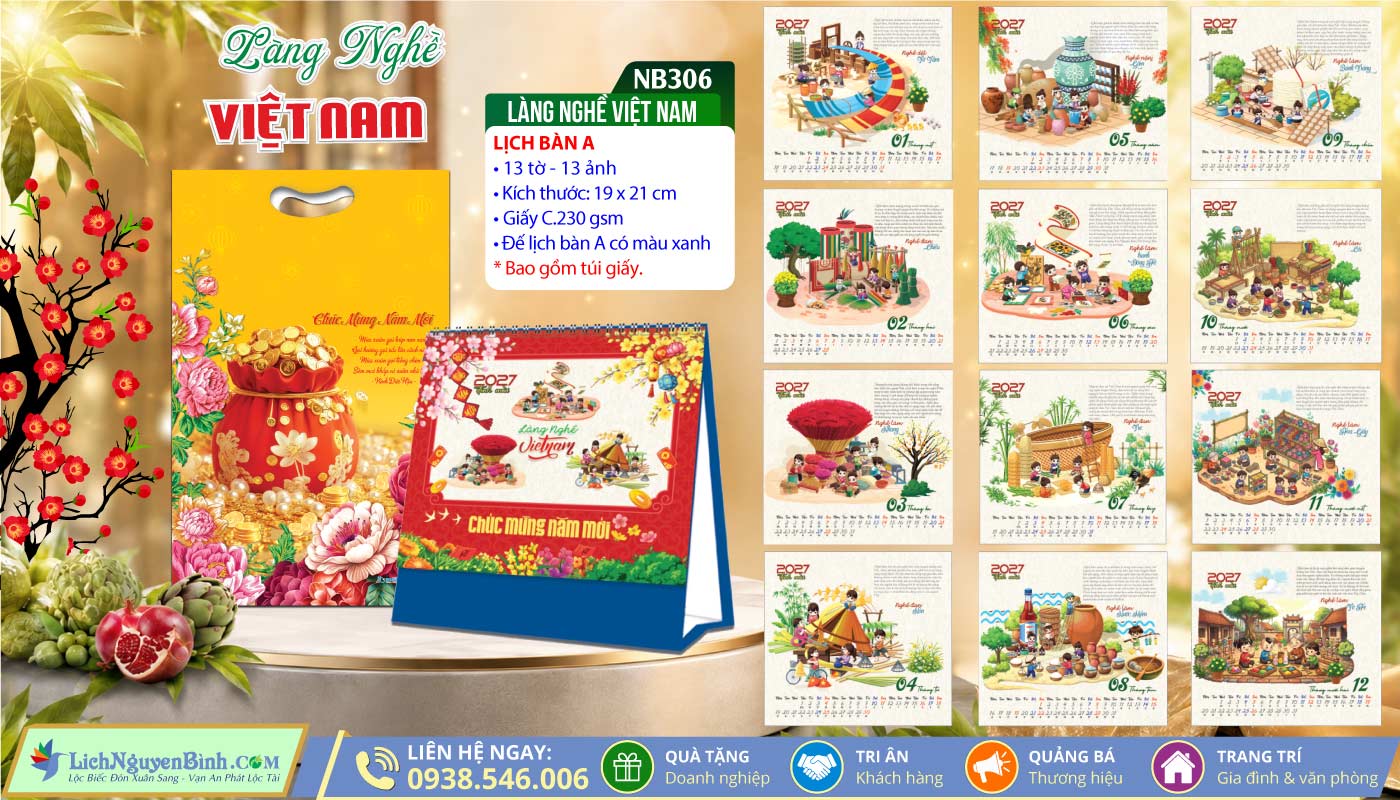 Lịch Để Bàn (19x21cm) - NB306 - Làng Nghề Việt Nam