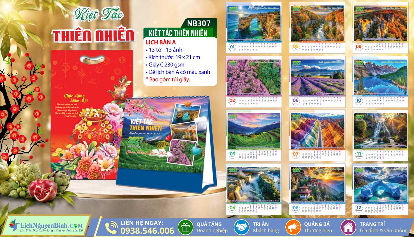 Lịch Để Bàn (19x21cm) - NB307 - Kiệt Tác Thiên Nhiên
