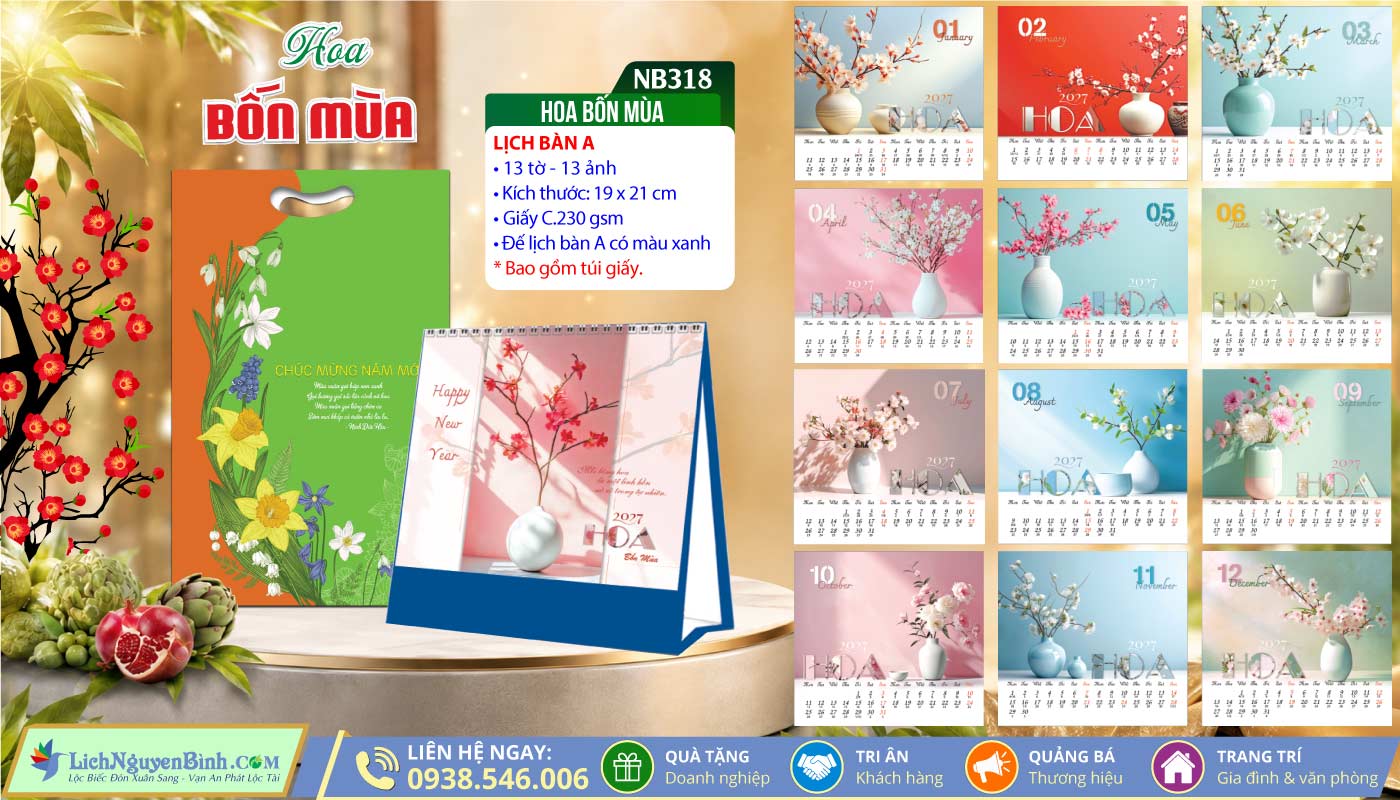 Lịch Để Bàn (19x21cm) - NB318 - Hoa Bốn Mùa