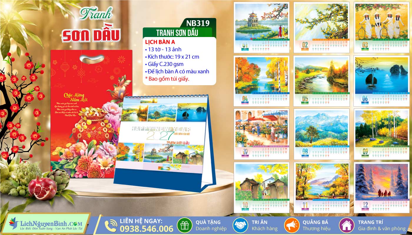Lịch Để Bàn (19x21cm) - NB319 - Tranh Sơn Dầu