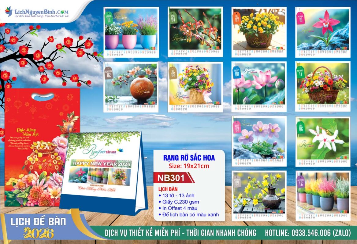 Lịch Để Bàn A (19x21cm) - Mã Số: NB301 - Rạng Rỡ Sắc Hoa