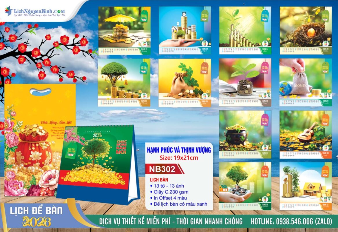 Lịch Để Bàn A (19x21cm) - Mã Số: NB302 - Hạnh Phúc Và Thịnh Vượng