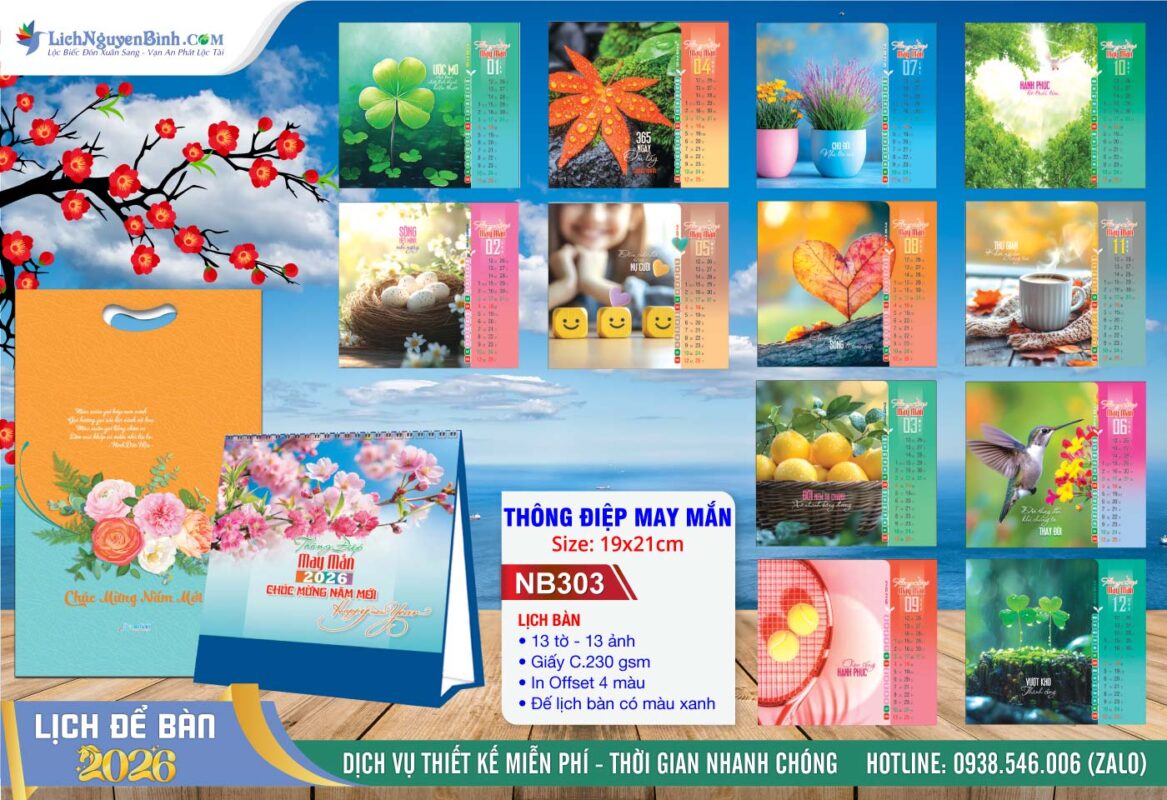 Lịch Để Bàn A (19x21cm) - Mã Số: NB303 - Thông Điệp May Mắn