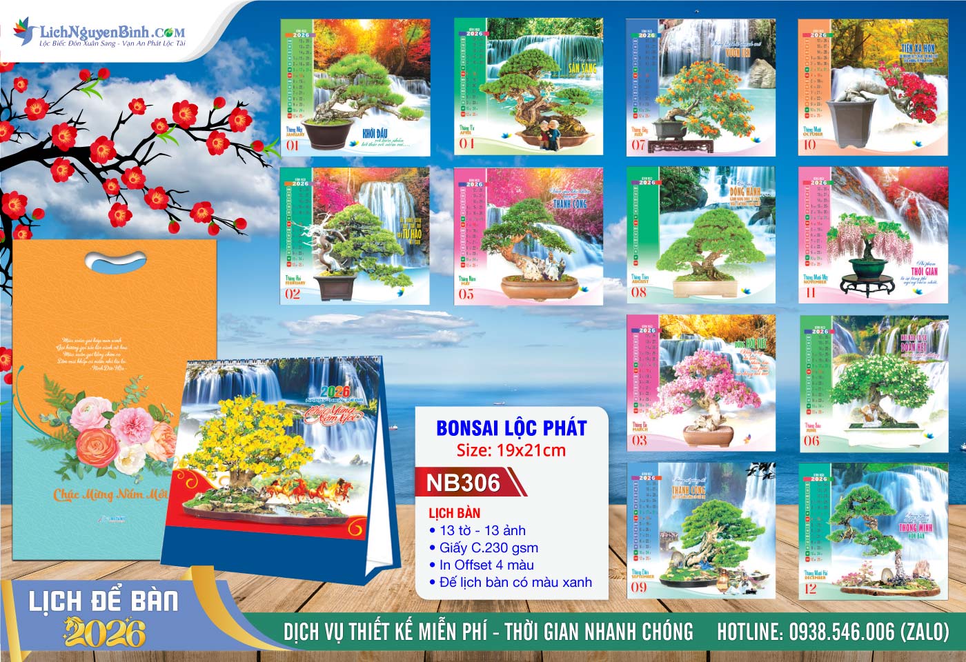 Lịch Để Bàn A (19x21cm) - Mã Số: NB306 - Bonsai Lộc Phát
