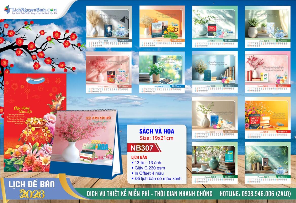 Lịch Để Bàn A (19x21cm) - Mã Số: NB307 - Sách Và Hoa