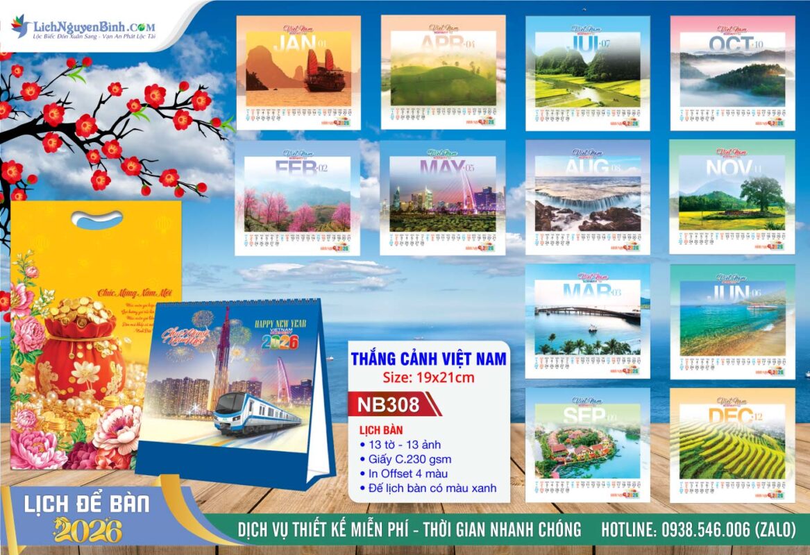 Lịch Để Bàn A (19x21cm) - Mã Số: NB308 - Thắng Cảnh Việt Nam