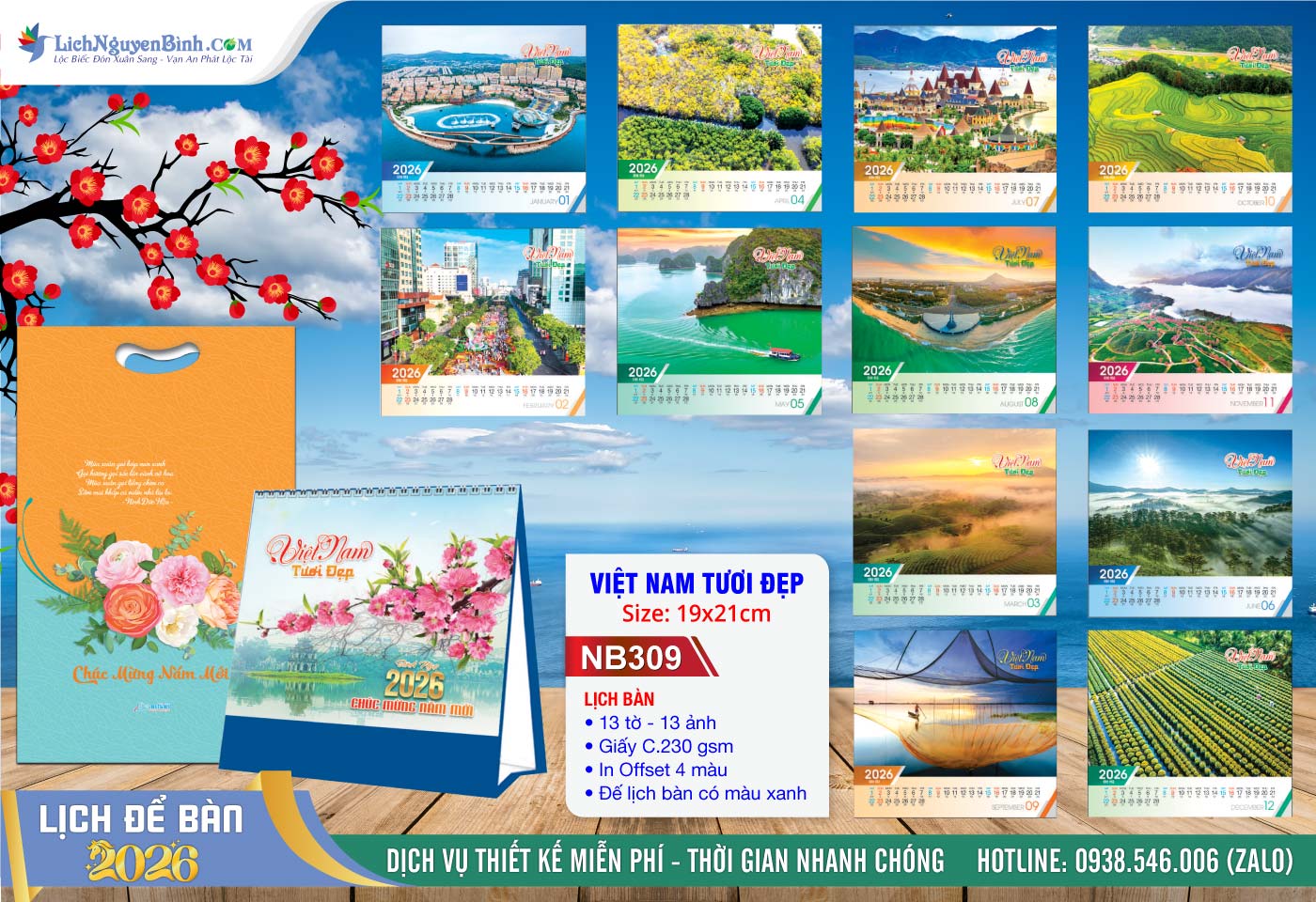 Lịch Để Bàn A (19x21cm) - Mã Số: NB309 - Việt Nam Tươi Đẹp