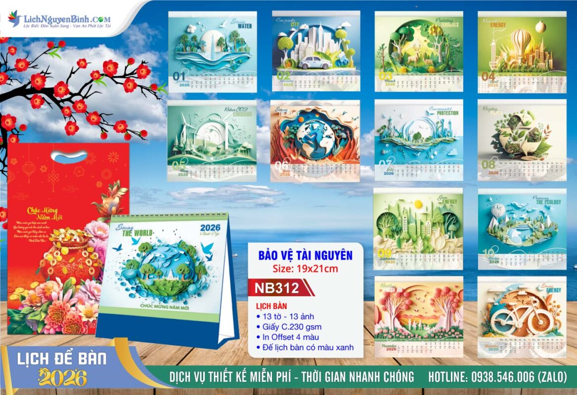 Lịch Để Bàn A (19x21cm) - Mã Số: NB312 - Bảo Vệ Tài Nguyên
