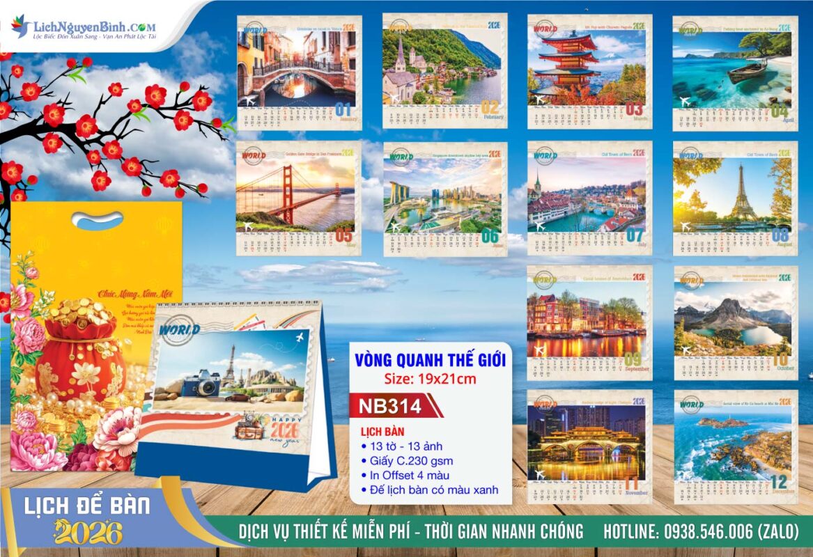 Lịch Để Bàn A (19x21cm) - Mã Số: NB314 - Vòng Quanh Thế Giới