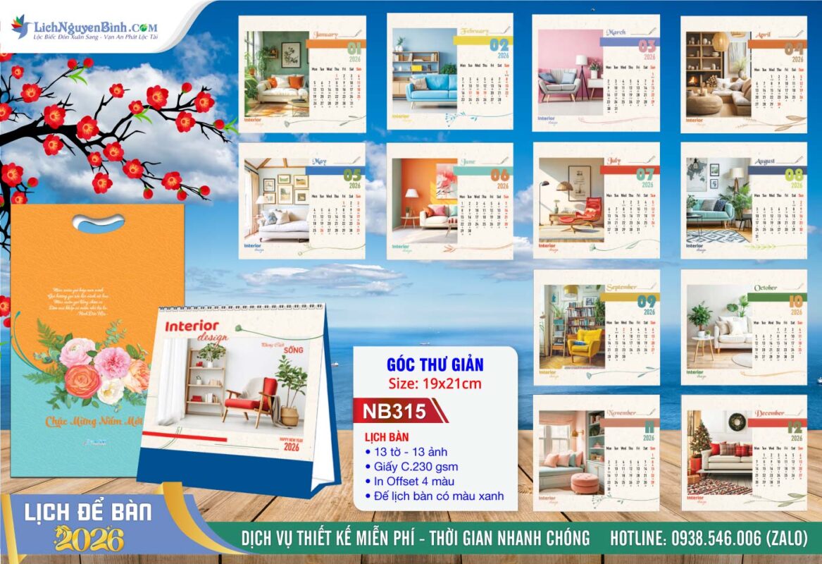Lịch Để Bàn A (19x21cm) - Mã Số: NB315 - Góc Thư Giản