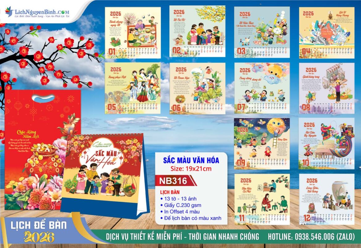 Lịch Để Bàn A (19x21cm) - Mã Số: NB316 - Sắc Màu Văn Hóa