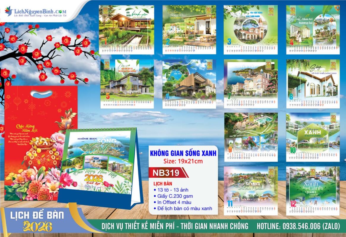 Lịch Để Bàn A (19x21cm) - Mã Số: NB319 - Không Gian Sống Xanh