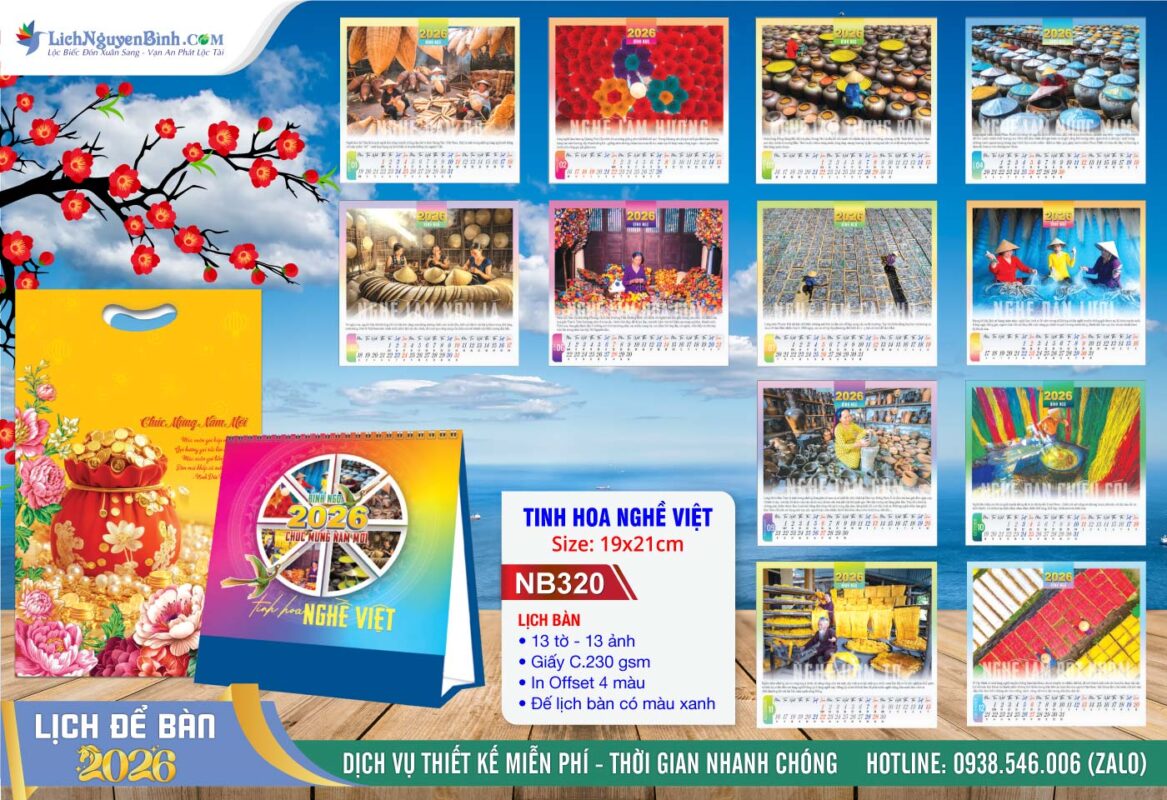 Lịch Để Bàn A (19x21cm) - Mã Số: NB320 - Tinh Hoa Nghề Việt