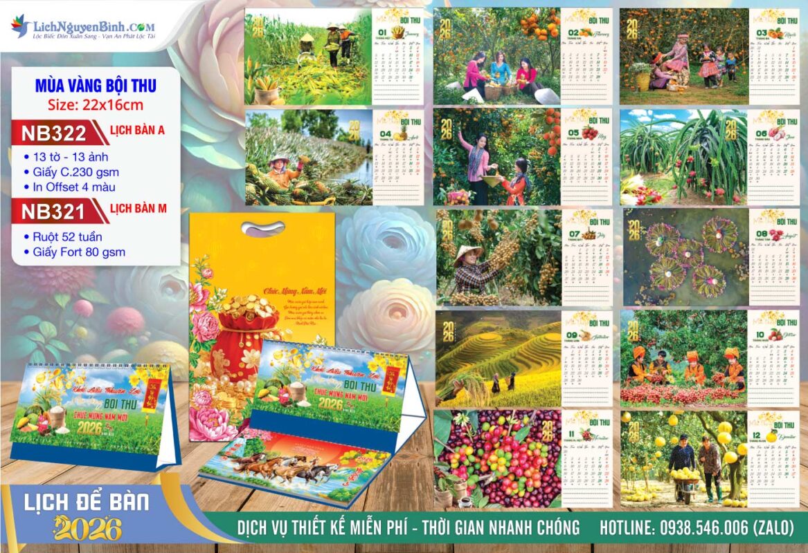 Lịch Để Bàn A & M (22x16cm) - Mã Số: NB321 - Mùa Vàng Bội Thu