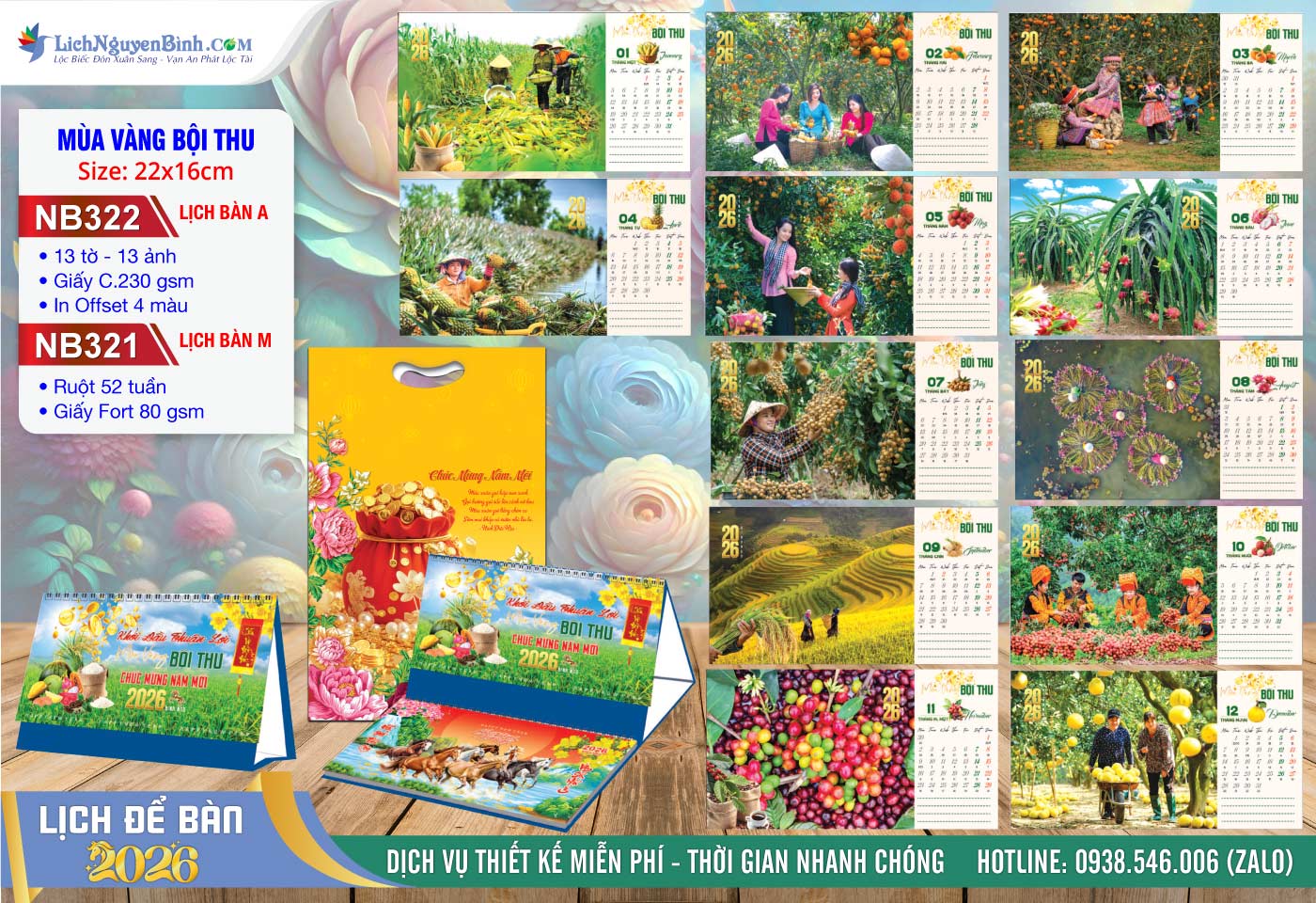 Lịch Để Bàn A & M (22x16cm) - Mã Số: NB321 - Mùa Vàng Bội Thu