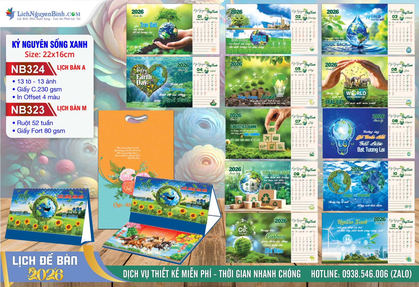 Lịch Để Bàn A & M (22x16cm) - Mã Số: NB323 - Kỷ Nguyên Sống Xanh