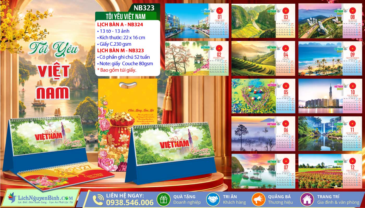 Lịch Để Bàn A & M (22x16cm) - NB323 - Tôi Yêu Việt Nam