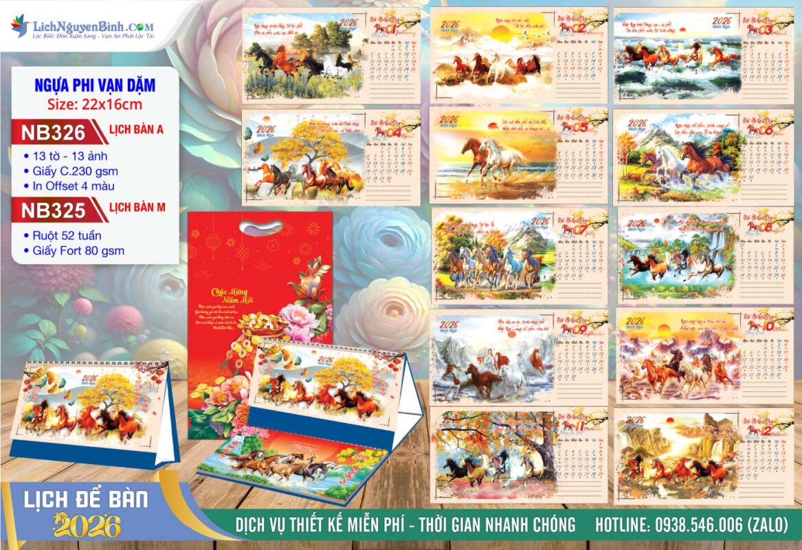 Lịch Để Bàn A & M (22x16cm) - Mã Số: NB325 - Ngựa Phi Vạn Dặm