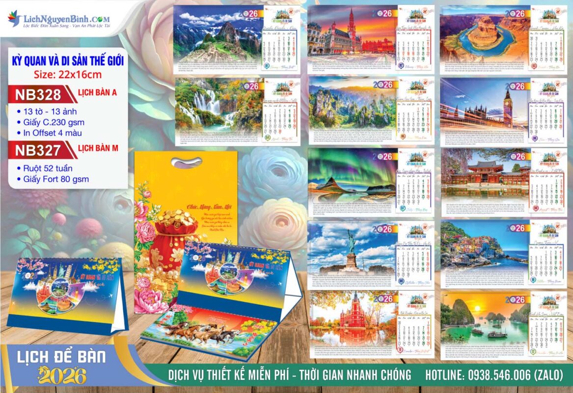 Lịch Để Bàn A & M (22x16cm) - Mã Số: NB327 - Kỳ Quan Và Di Sản Thế Giới