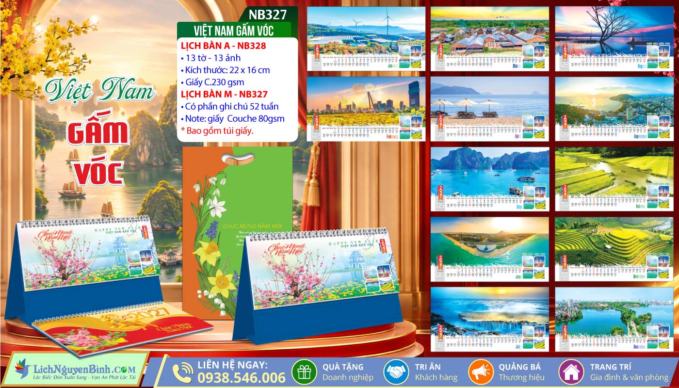 Lịch Để Bàn A & M (22x16cm) - NB327 - Việt Nam Gấm Vóc