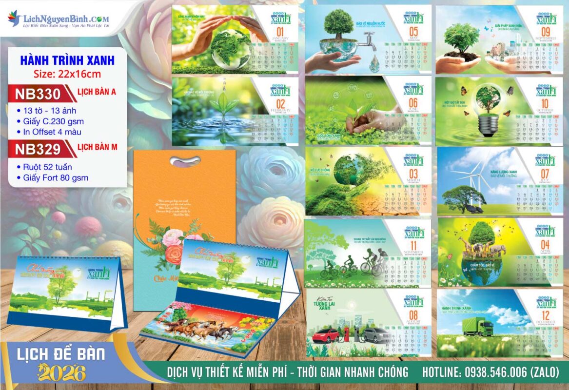 Lịch Để Bàn A & M (22x16cm) - Mã Số: NB329 - Hành Trình Xanh