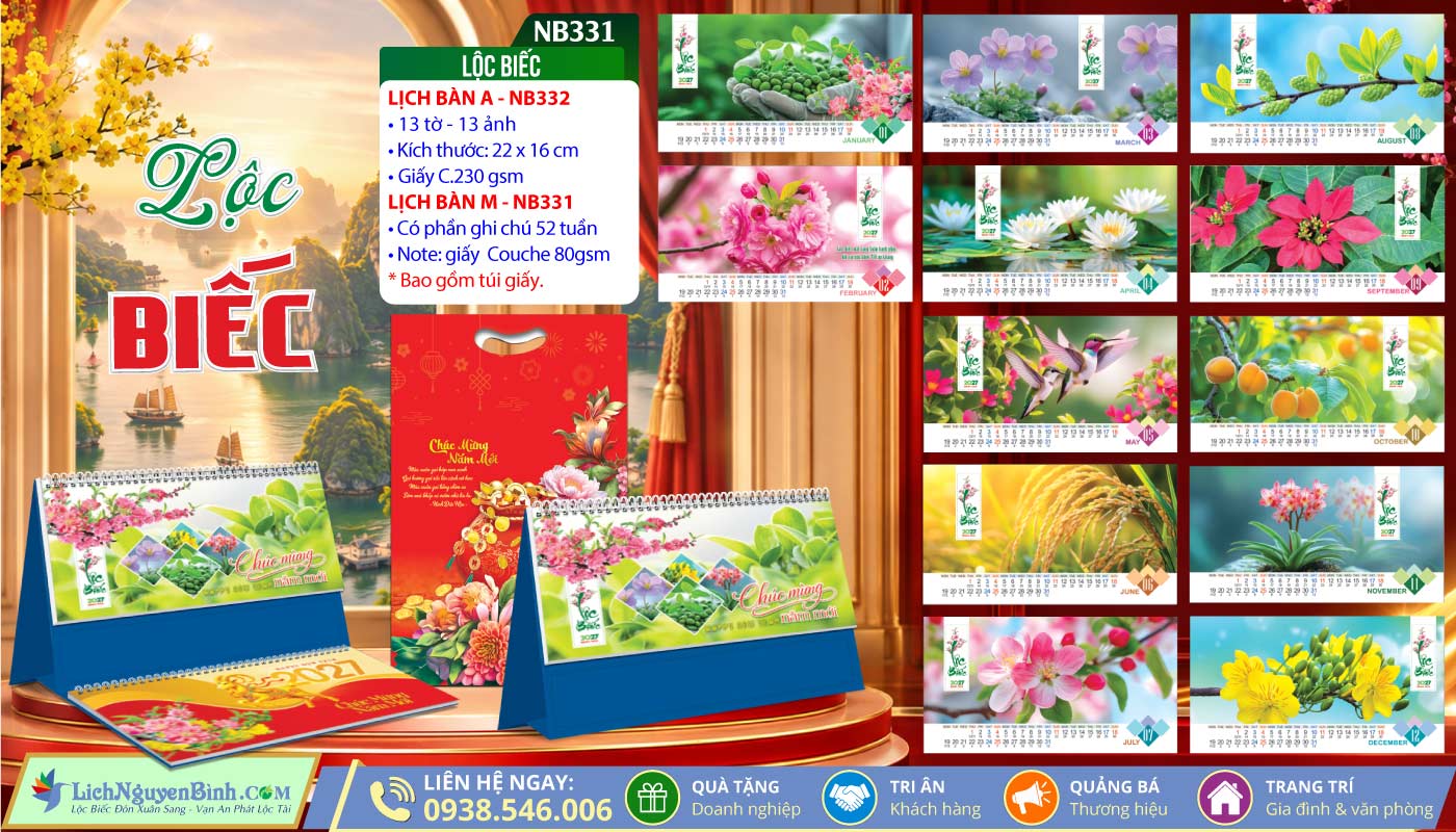 Lịch Để Bàn A & M (22x16cm) - NB331 - Lộc Biếc