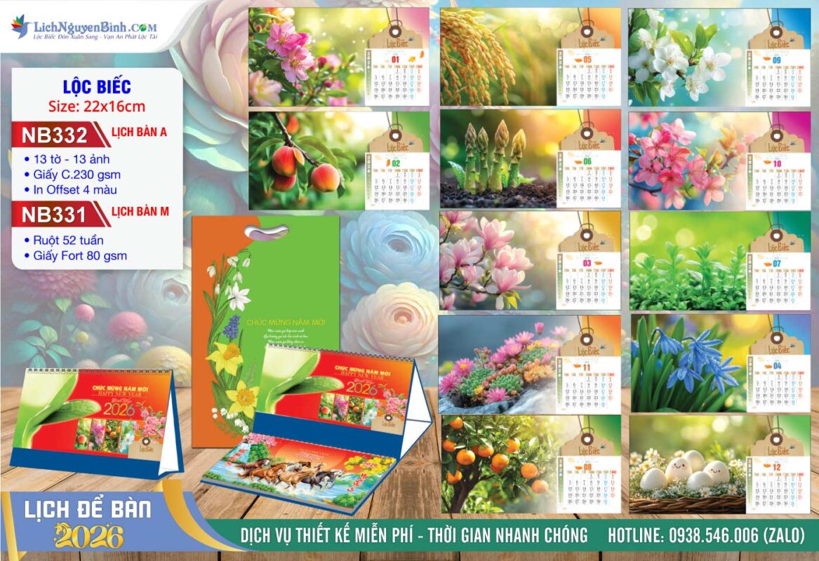 Lịch Để Bàn A & M (22x16cm) - Mã Số: NB331 - Lộc Biếc