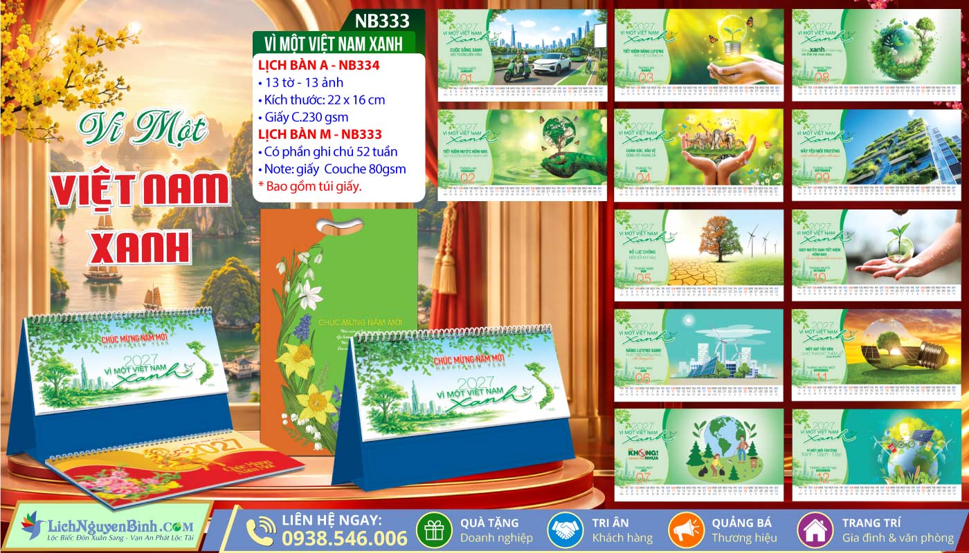 Lịch Để Bàn A & M (22x16cm) - NB333 - Vì Một Việt Nam Xanh