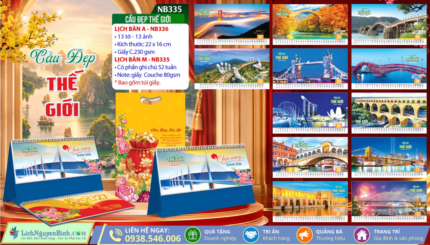 Lịch Để Bàn A & M (22x16cm) - NB335 - Cầu Đẹp Thế Giới