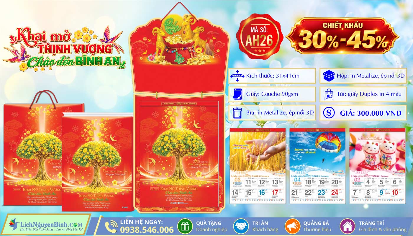 MS: AH26 - Khai Mở Thịnh Vượng Chào Đón Bình An - Lịch 52 Tuần