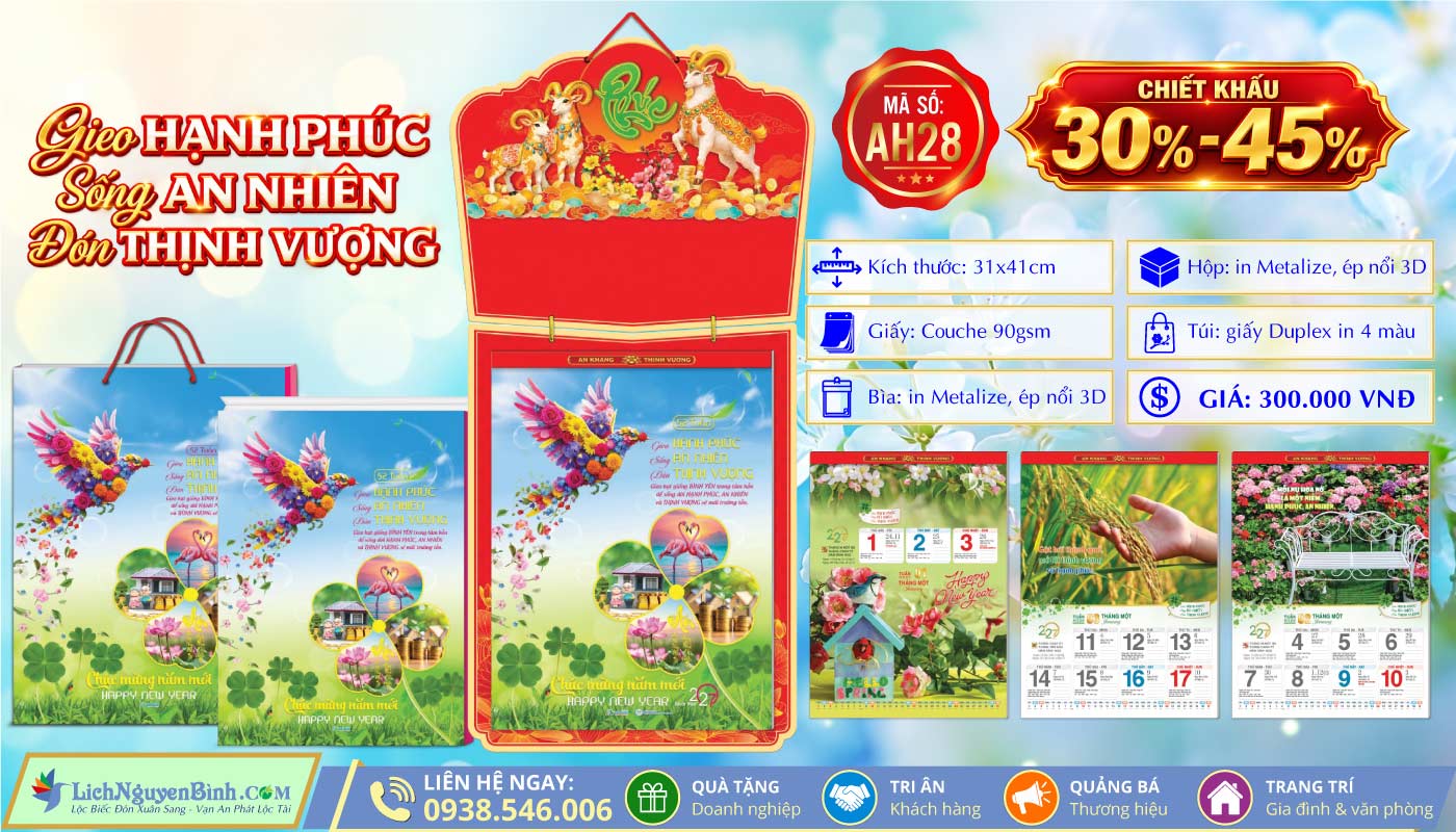 MS: AH28 - Gieo Hạnh Phúc Sống An Nhiên Đón Thịnh Vượng - Lịch 52 Tuần