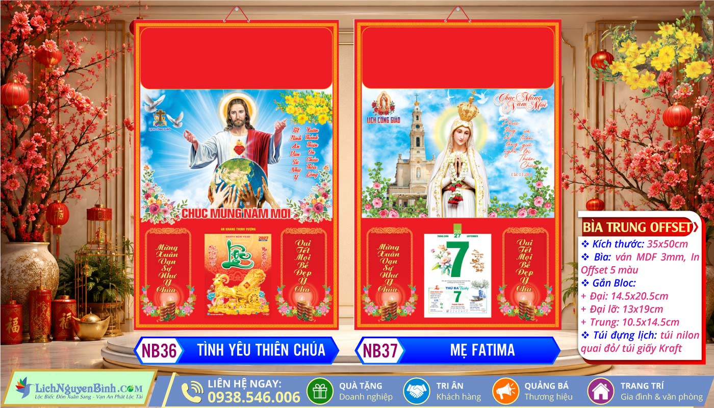 Bìa Trung (35x50cm) - NB36 - Tình Yêu Thiên Chúa + NB37 - Mẹ Fatima