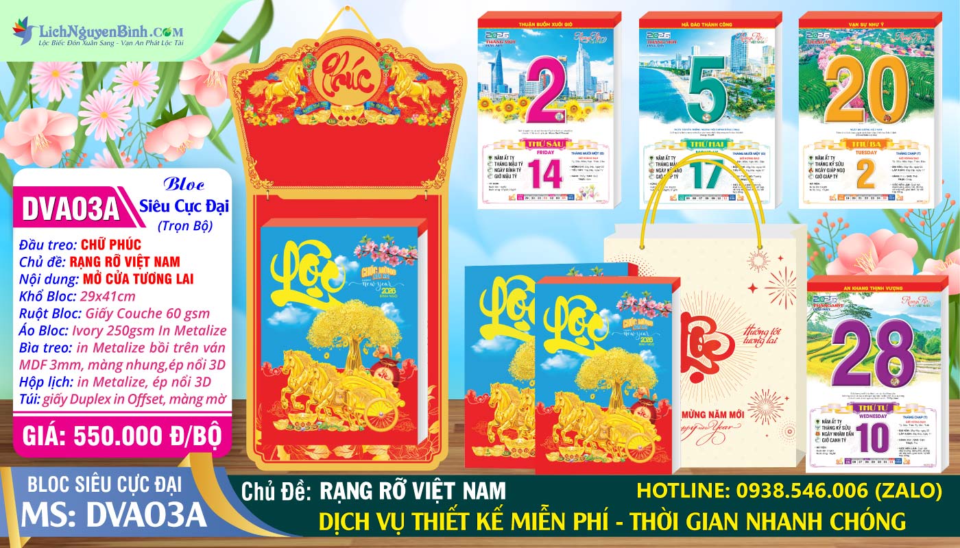 Bloc Siêu Cực Đại (29x41cm) | Mã Số: DVA03A - Rạng Rỡ Việt Nam (Đầu Treo Chữ Phúc)