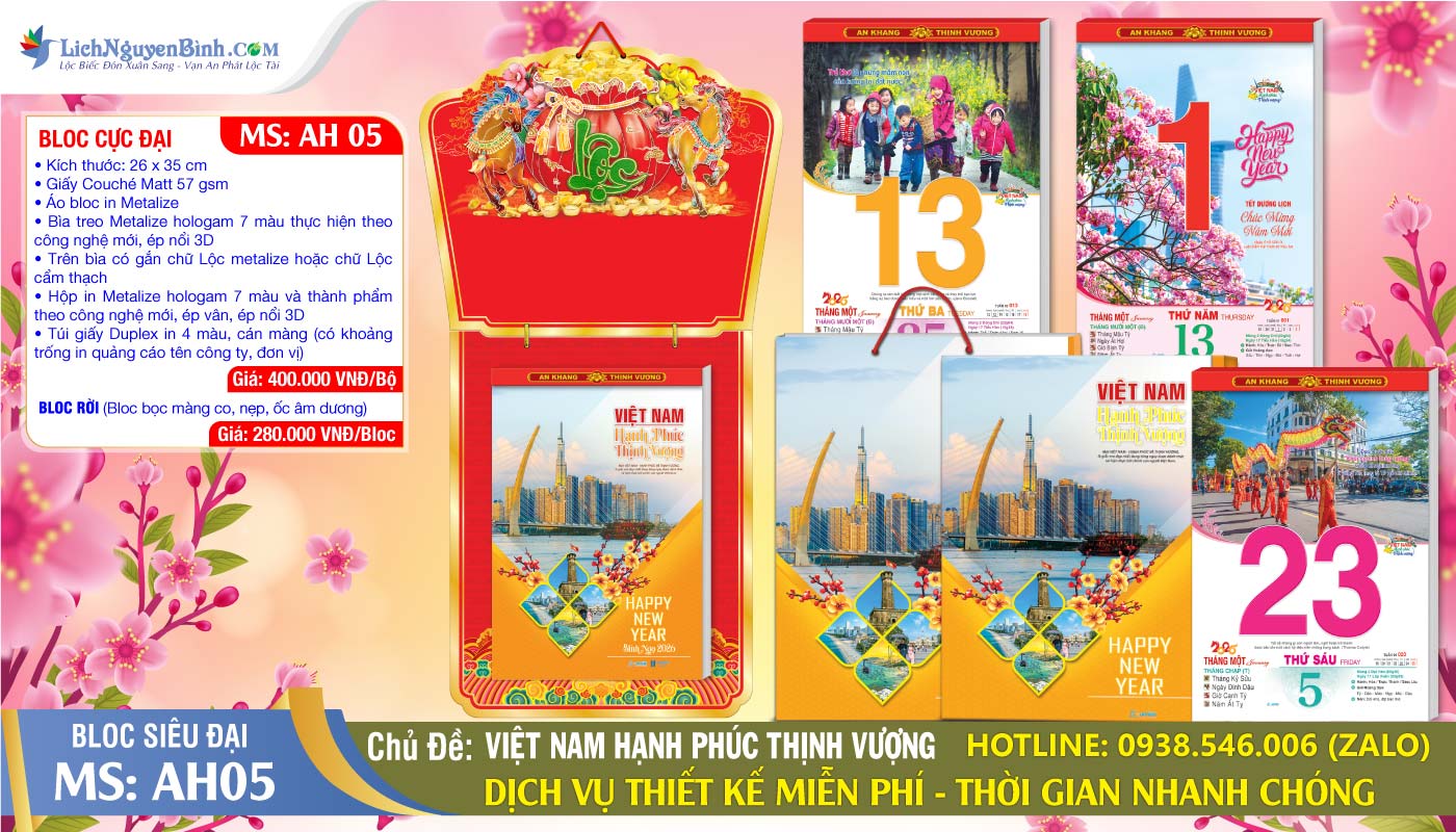 Bloc Siêu Đại (25x35cm) | Mã Số: AH05 - Việt Nam Hạnh Phúc Thịnh Vượng