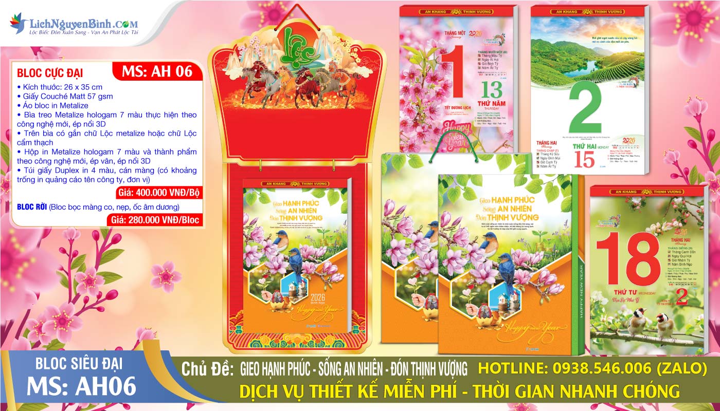 Bloc Siêu Đại (25x35cm) | Mã Số: AH06 - Gieo Hạnh Phúc Sống An Nhiên Đón Thịnh Vượng