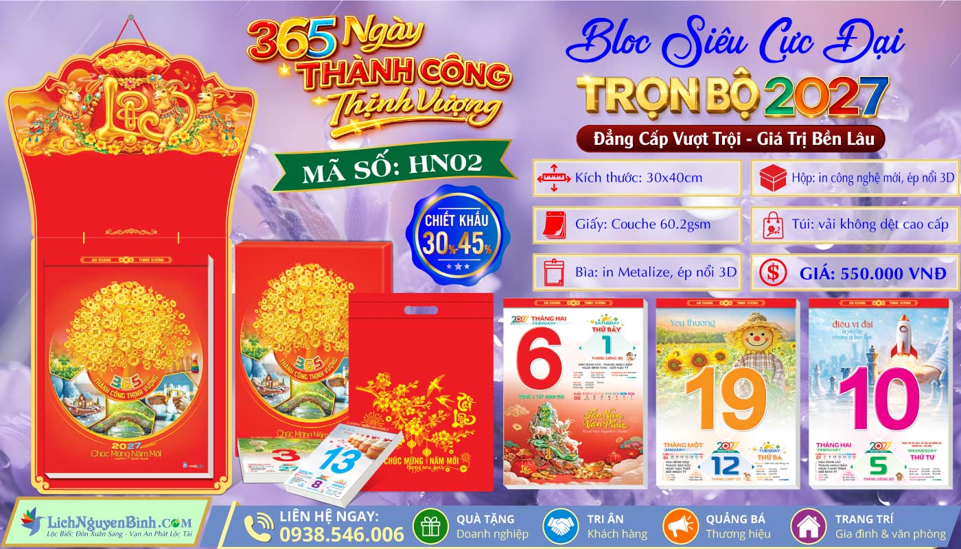MS: HN02 - 365 Ngày Thành Công Thịnh Vượng - Bloc Siêu Cực Đại (30x40cm)