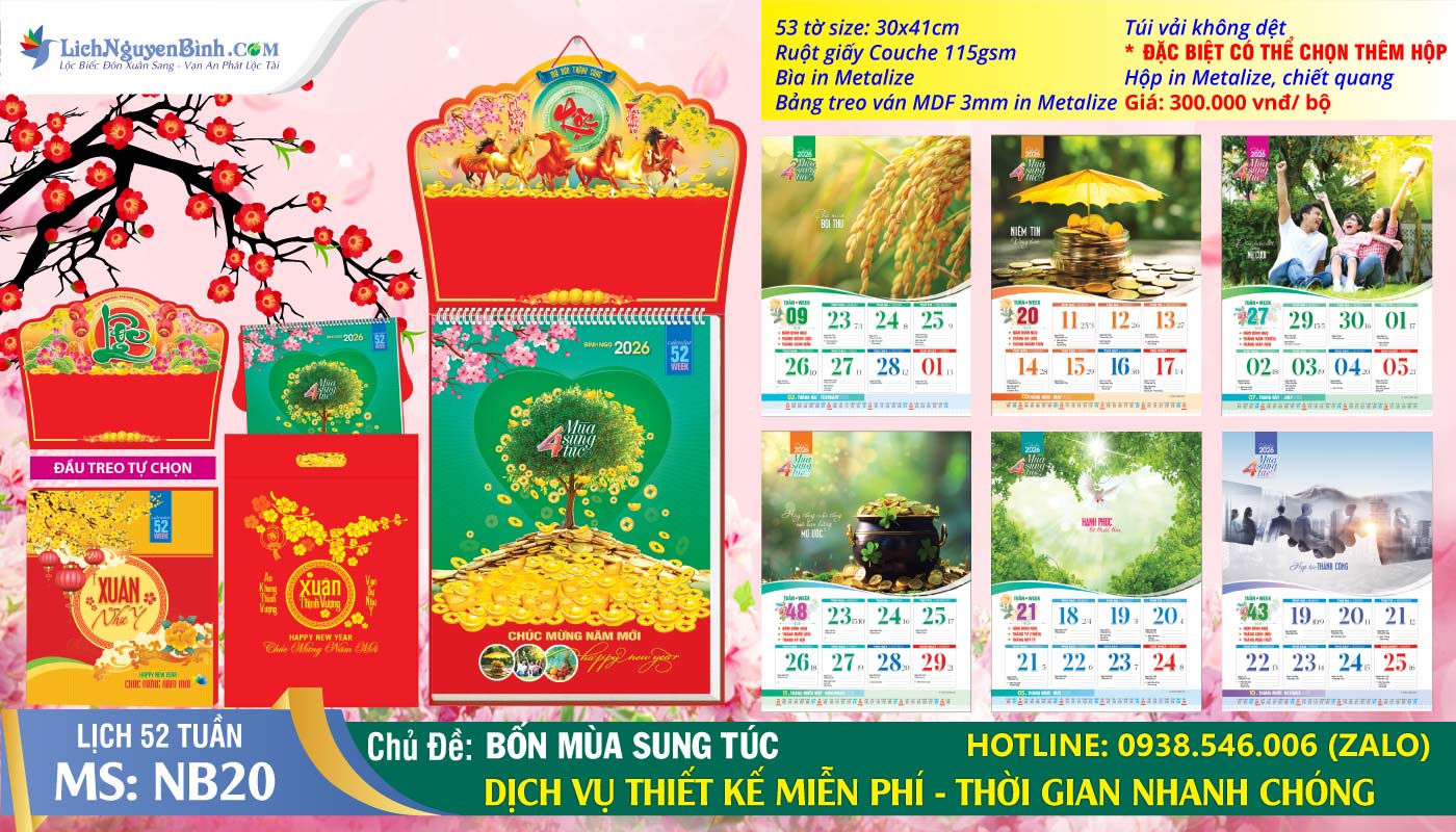 Lịch 52 Tuần - Mã Số: NB20 - Bốn Mùa Sung Túc