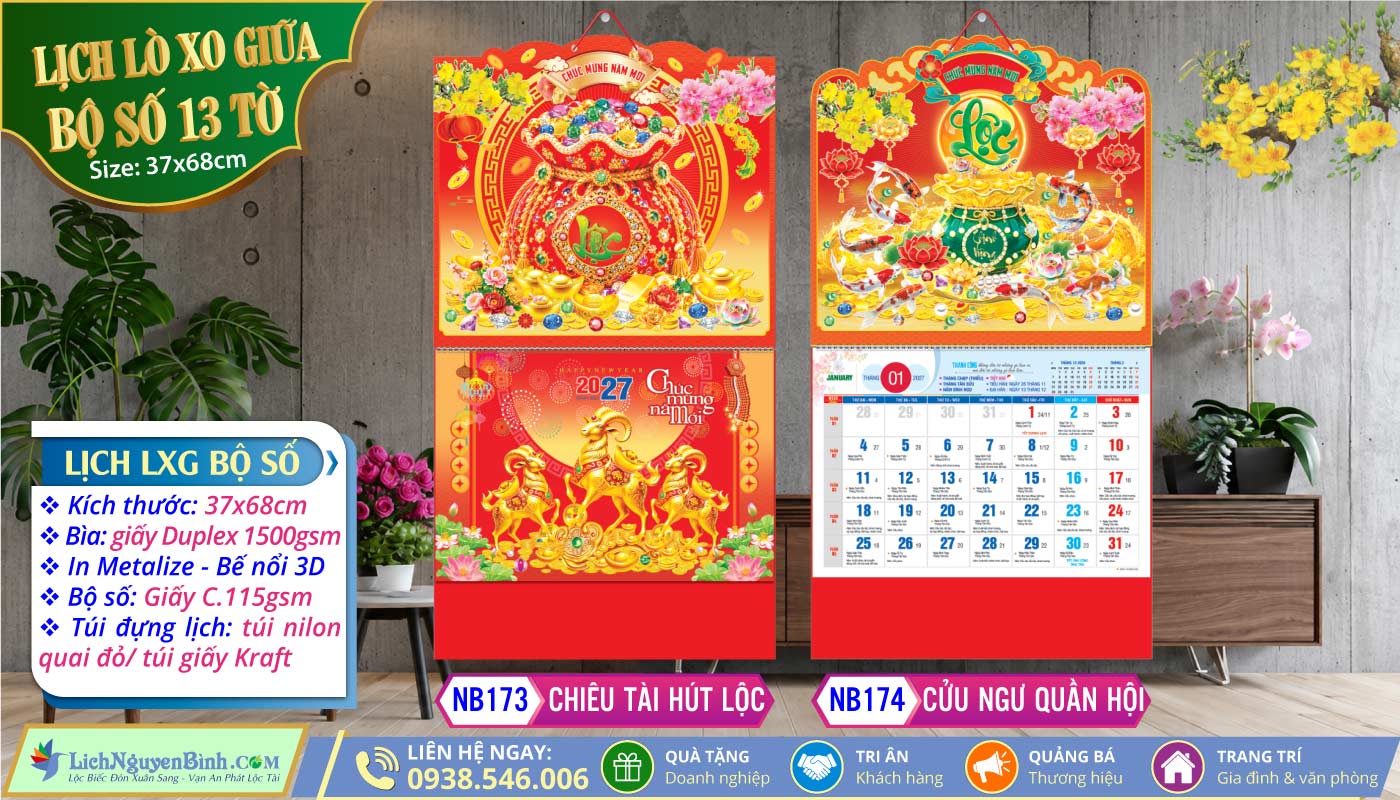 Lich Lò Xo Giữa Bộ Số - NB173 - Chiêu Tài Hút Lộc + NB174 - Cửu Ngư Quần Hội