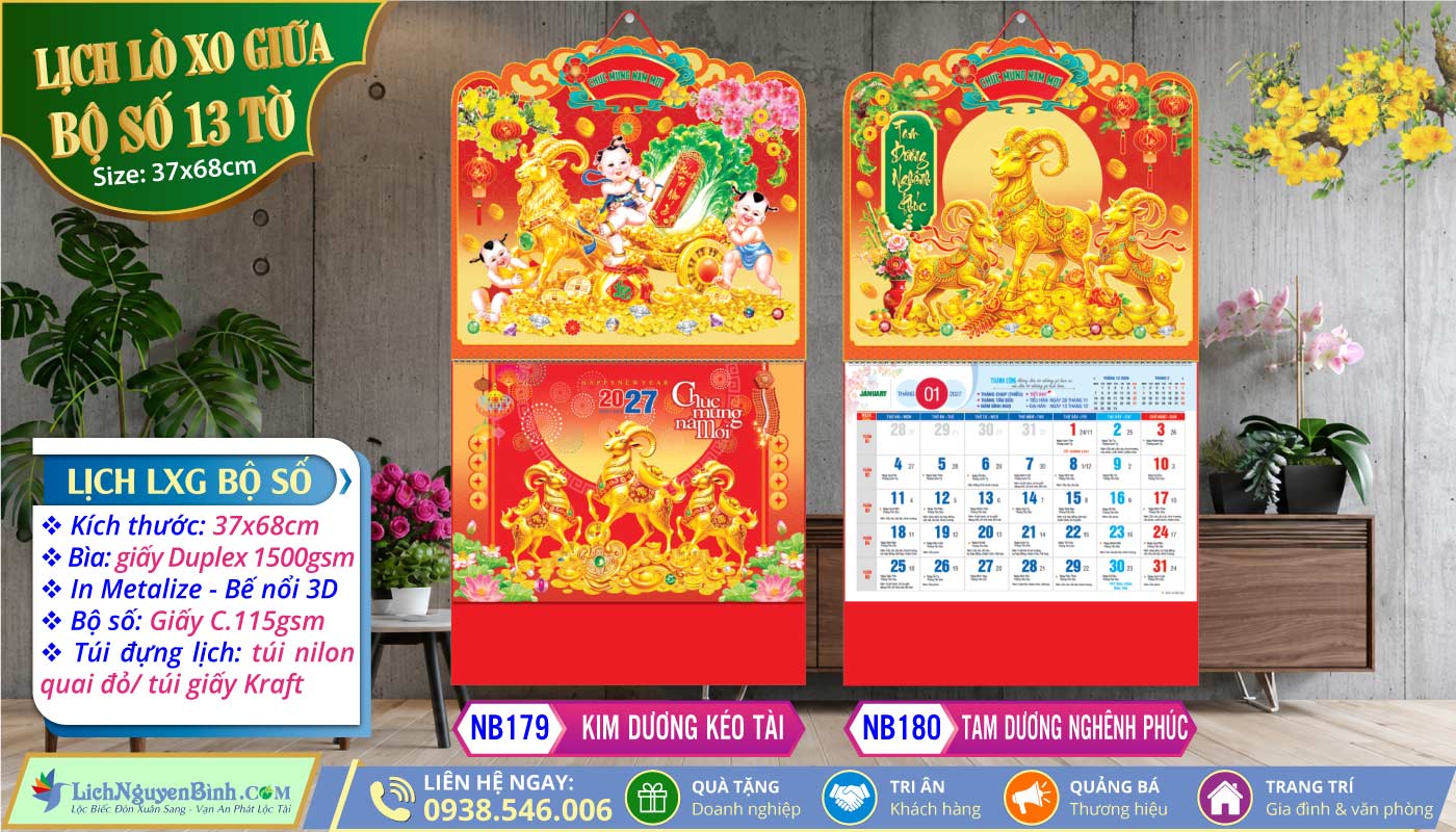 Lich Lò Xo Giữa Bộ Số - NB179 - Kim Dương Kéo Tài + NB180 - Tam Dương Ngênh Phúc