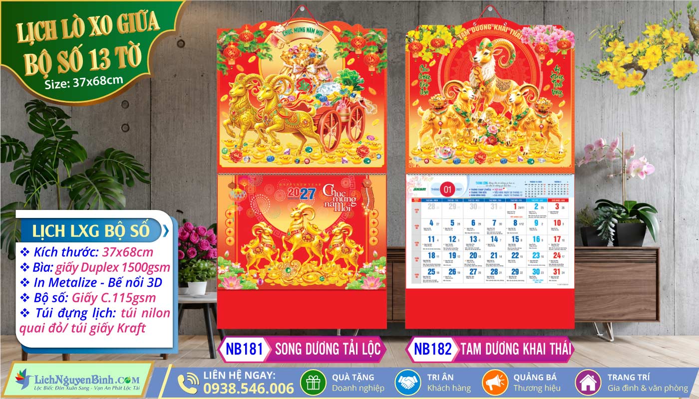 Lich Lò Xo Giữa Bộ Số - NB181 - Song Dương Tải Lộc + NB182 - Tam Dương Khai Thái