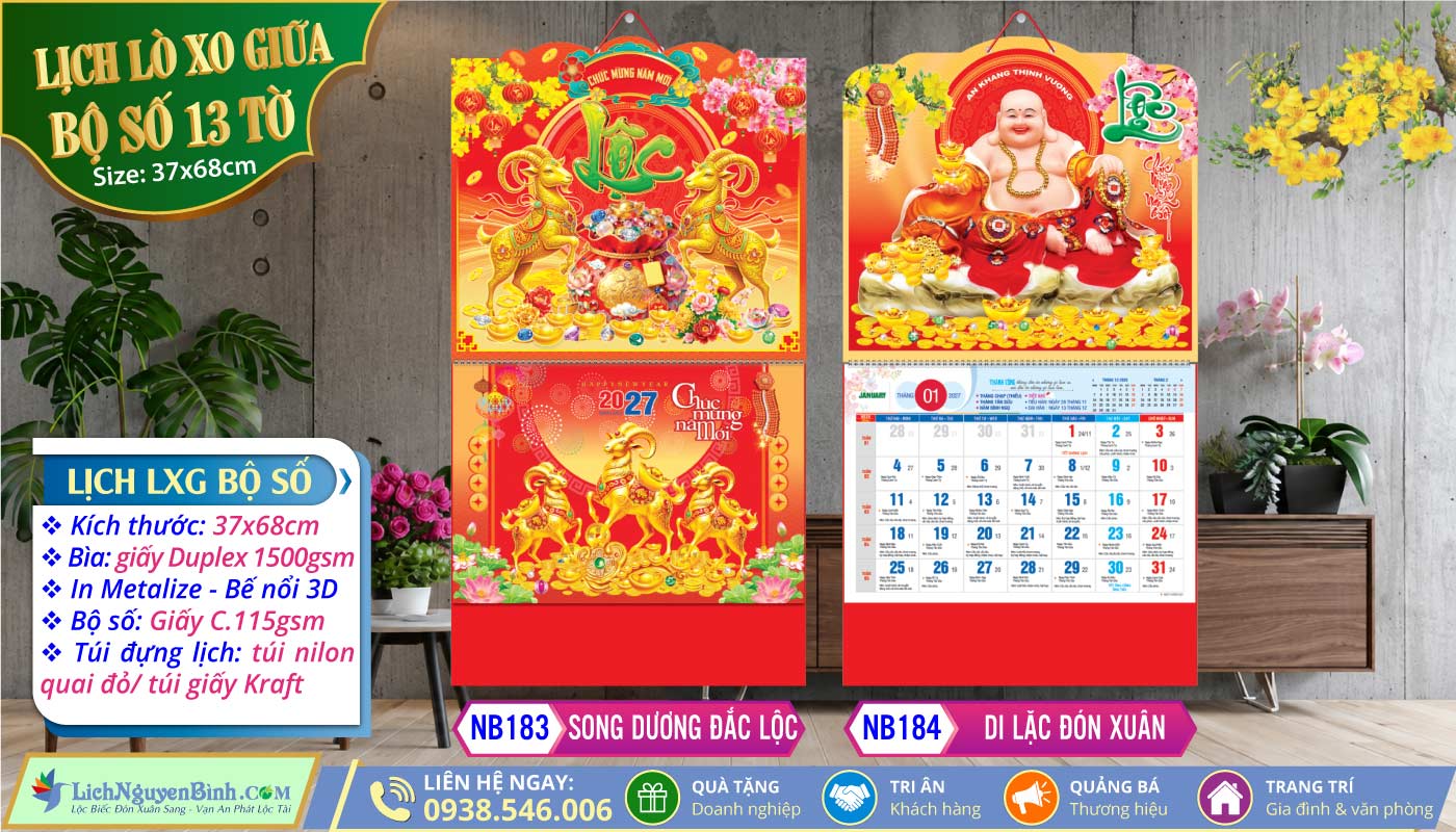 Lich Lò Xo Giữa Bộ Số - NB183 - Song Dương Đắc Lộc + NB184 - Di Lặc Đón Xuân