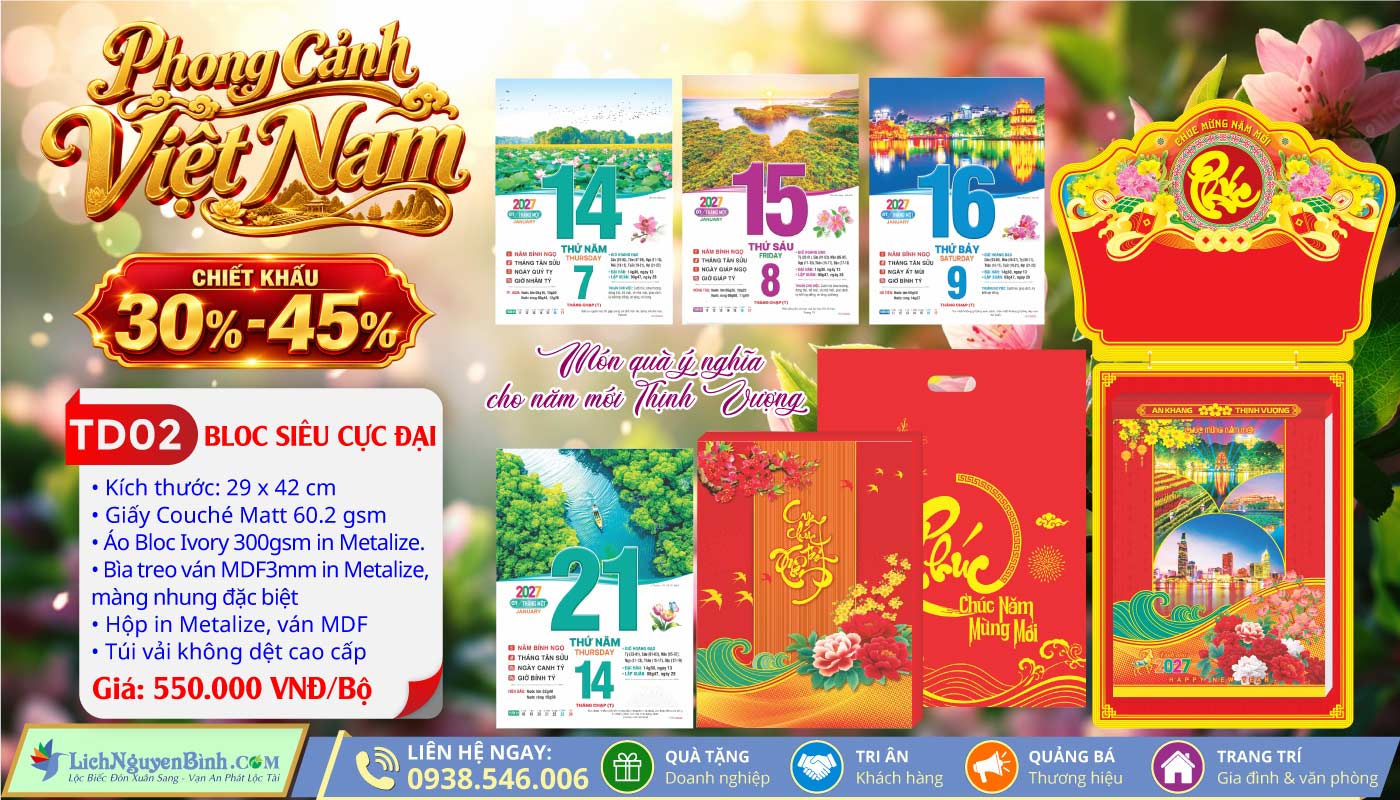 MS: TD02 - Phong Cảnh Việt Nam (Đầu Treo Chữ Phúc) - Bloc Siêu Cực Đại (29x42cm)